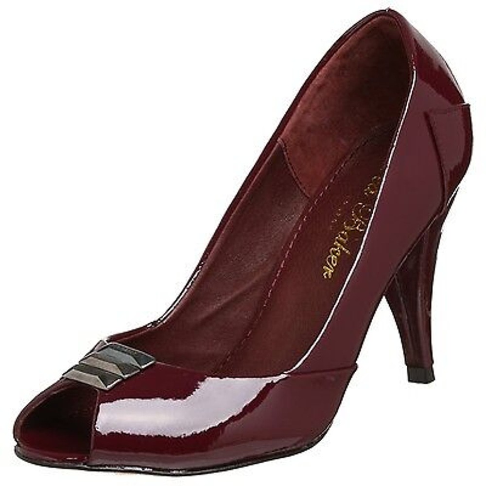 Ted Baker WIZCON Metal Baguette Peep Toe Court Patent Pump Heel Dark Red 5 New